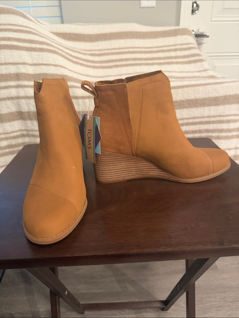 TOMS Women's Mustard Tan Wedge Booties